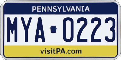 PA license plate MYA0223