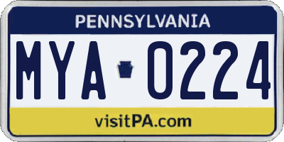 PA license plate MYA0224