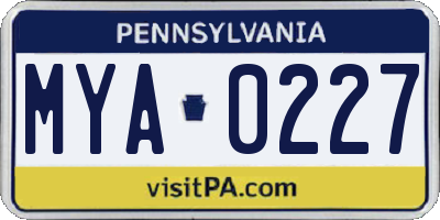 PA license plate MYA0227