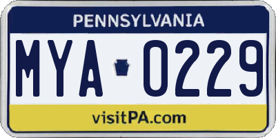 PA license plate MYA0229