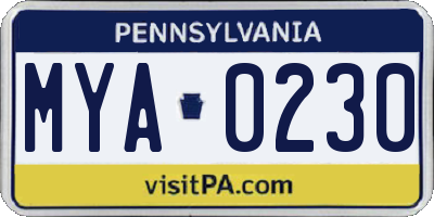 PA license plate MYA0230