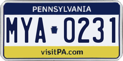 PA license plate MYA0231