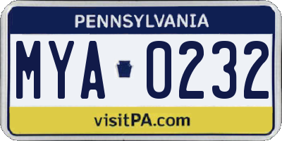 PA license plate MYA0232