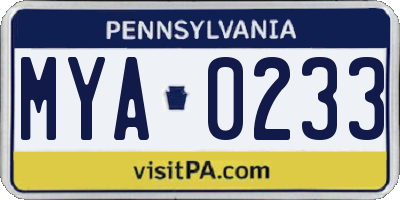PA license plate MYA0233