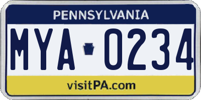 PA license plate MYA0234
