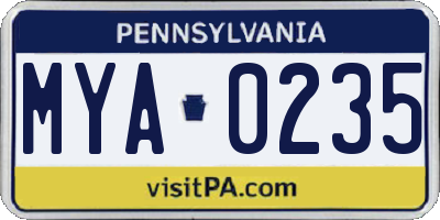 PA license plate MYA0235