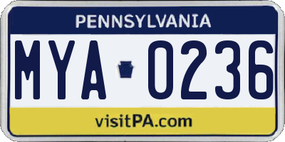 PA license plate MYA0236
