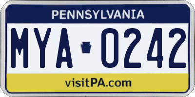 PA license plate MYA0242