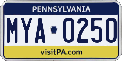 PA license plate MYA0250
