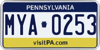 PA license plate MYA0253