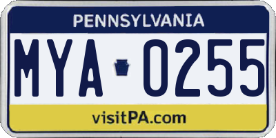 PA license plate MYA0255