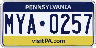 PA license plate MYA0257