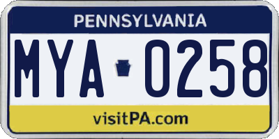 PA license plate MYA0258