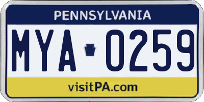 PA license plate MYA0259