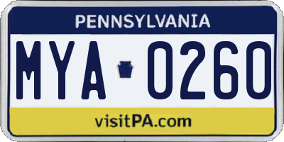 PA license plate MYA0260