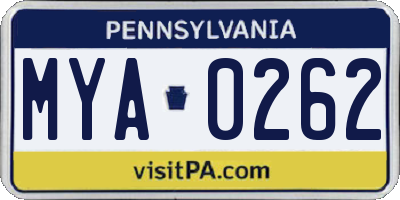 PA license plate MYA0262