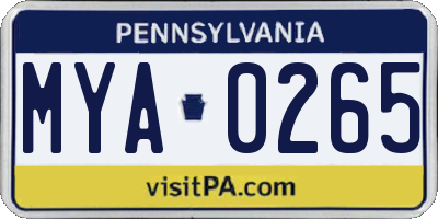 PA license plate MYA0265
