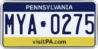 PA license plate MYA0275