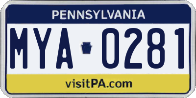 PA license plate MYA0281