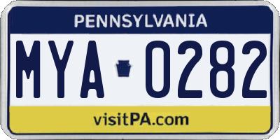 PA license plate MYA0282