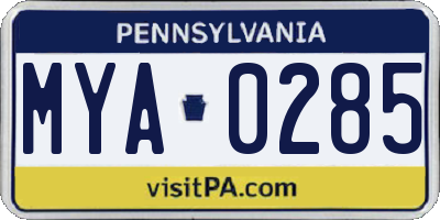PA license plate MYA0285