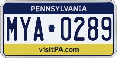 PA license plate MYA0289