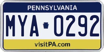 PA license plate MYA0292