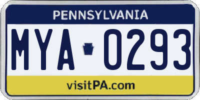 PA license plate MYA0293