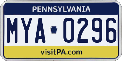 PA license plate MYA0296