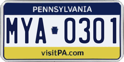 PA license plate MYA0301