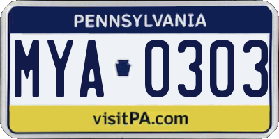 PA license plate MYA0303