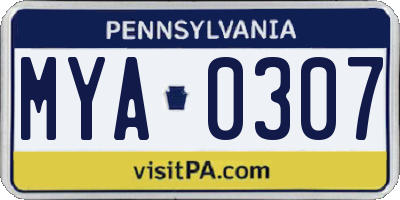 PA license plate MYA0307