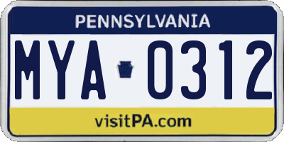 PA license plate MYA0312