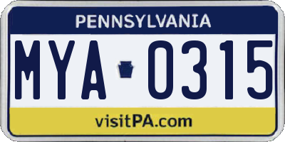 PA license plate MYA0315