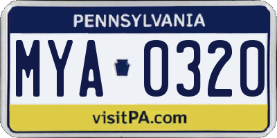 PA license plate MYA0320