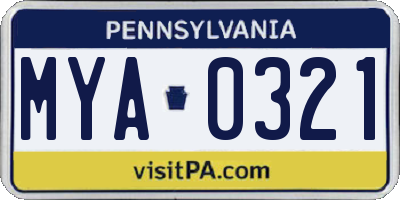 PA license plate MYA0321