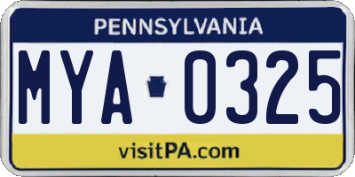 PA license plate MYA0325