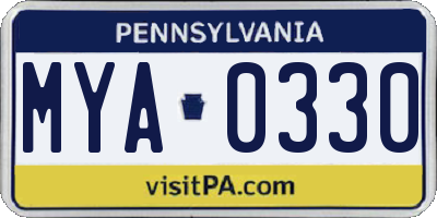 PA license plate MYA0330