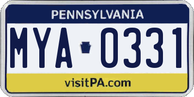 PA license plate MYA0331