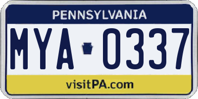 PA license plate MYA0337