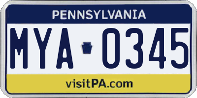 PA license plate MYA0345