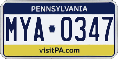 PA license plate MYA0347
