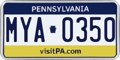 PA license plate MYA0350