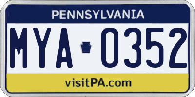 PA license plate MYA0352