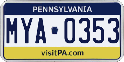 PA license plate MYA0353