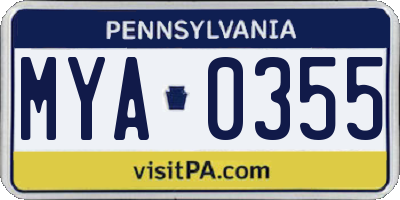 PA license plate MYA0355
