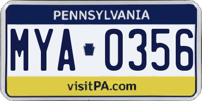 PA license plate MYA0356