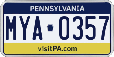 PA license plate MYA0357