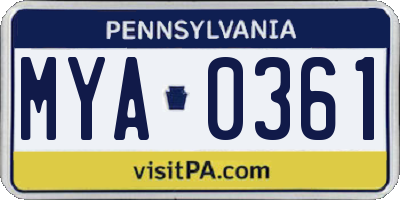 PA license plate MYA0361