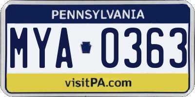 PA license plate MYA0363